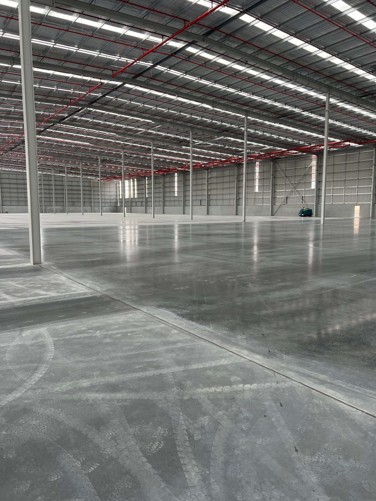 Large warehouse with polished concrete floor