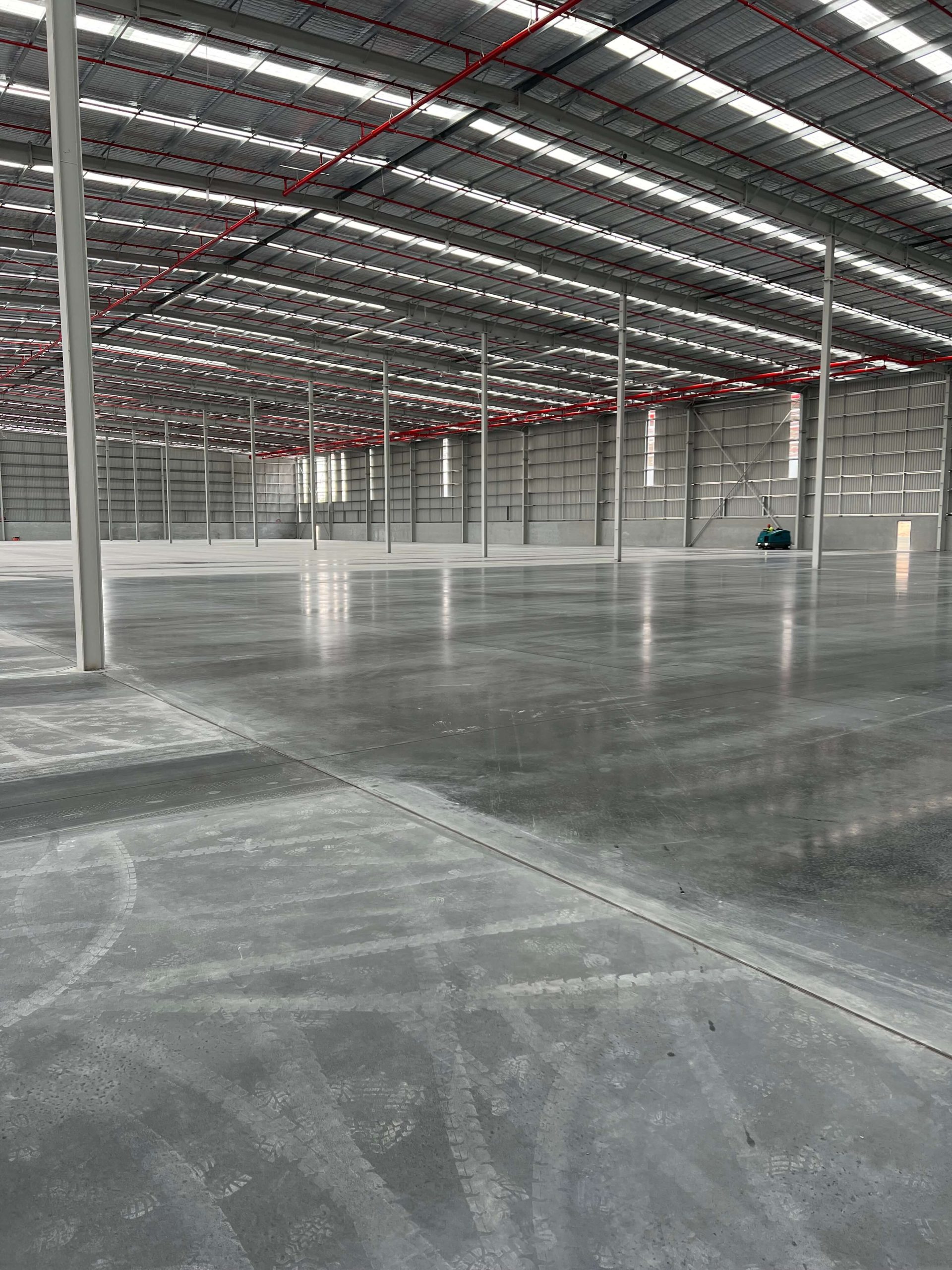 Large warehouse with polished concrete floor